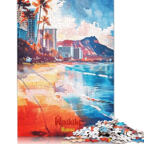 1000-teiliges Waikiki-Kunstposter-Puzzle für Erwachsene Teenager, Puzzle für Erwachsene, Lernspiel für Erwachsene, 1000 Teile (75 x 50 cm) von TBDUEPS