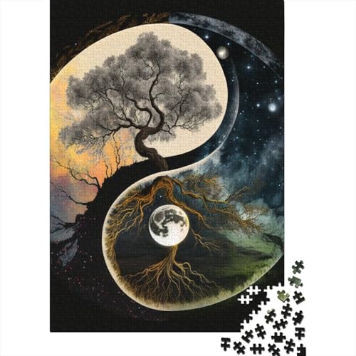1000-teiliges Yin-Yang-Kunst-Puzzle für Erwachsene, Holzpuzzle, Lernspiel für Erwachsene Teenager, 1000 Teile (38 x 26 cm) von TBDUEPS