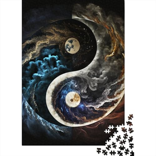 1000-teiliges Yin-Yang-Kunst-Puzzle für Erwachsene, Holzpuzzle, Lernspiel für Erwachsene Teenager, 1000 Teile (38 x 26 cm) von TBDUEPS