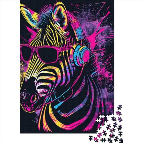 1000-teiliges Zebra mit Kopfhörer-Puzzle für Erwachsene, Holzpuzzle für Erwachsene, für Familienspaß und Spieleabend, 1000 Teile (38 x 26 cm) von TBDUEPS