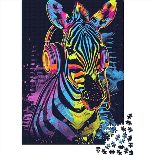 1000-teiliges Zebra mit Kopfhörer-Puzzle für Erwachsene, Puzzles, Lernspielzeug, 1000 Stück (38 x 26 cm) von TBDUEPS