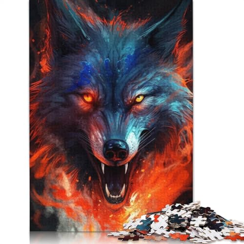 1000-teiliges buntes Feuerwolf-Puzzle für Erwachsene, Holzpuzzle, Lernspiel für Erwachsene Teenager, 1000 Stück (75 x 50 cm) von TBDUEPS