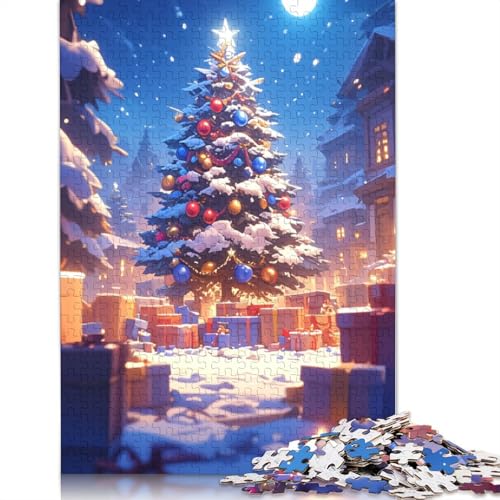 1000-teiliges buntes Kunst-Weihnachtsbaum-Puzzle für Erwachsene, Holzpuzzle, Lernspiel für Erwachsene Teenager, 1000 Stück (75 x 50 cm) von TBDUEPS