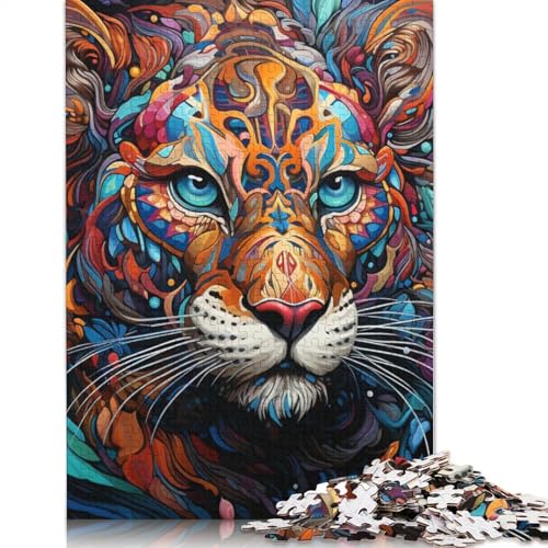 1000-teiliges buntes Leoparden-Kunst-Puzzle für Erwachsene und Teenager, Holzpuzzle, Lernspiel, Herausforderung, Spielzeug, Geburtstagsgeschenke, 1000 Stück (75 x 50 cm) von TBDUEPS
