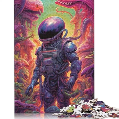 1000-teiliges psychedelisches Astronauten-Puzzle für Erwachsene, Holzpuzzles, Puzzles für Erwachsene, Lernspiel, Herausforderungsspielzeug (75 x 50 cm) von TBDUEPS