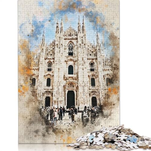 1500-teiliges Aquarell-Puzzle „Milano, Italien“ für Erwachsene, Puzzle, Puzzles für Erwachsene, Lernspielzeug, 1500 Teile (85 x 57 cm) von TBDUEPS
