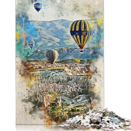 1500-teiliges Heißluftballon-Aquarell für Erwachsene, schwierige Puzzles, Puzzles für Erwachsene, Lernspiel, Herausforderungsspielzeug, 1500 Stück (85 x 57 cm) von TBDUEPS