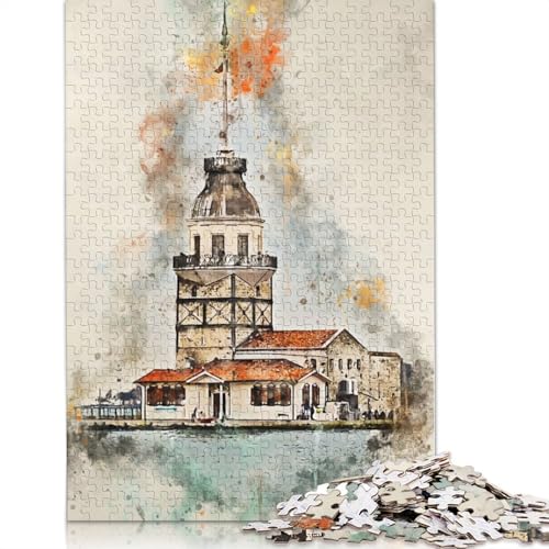 1500-teiliges Maidens Tower-Aquarell-Puzzle für Erwachsene, Holzpuzzle für Teenager, Lernspielzeug, 1500 Teile (85 x 57 cm) von TBDUEPS