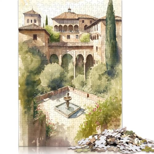 1500-teiliges Puzzle „Alhambra Garden – Aquarell“ für Erwachsene, Holzpuzzle für Teenager, Lernspielzeug, 1500 Teile (85 x 57 cm) von TBDUEPS
