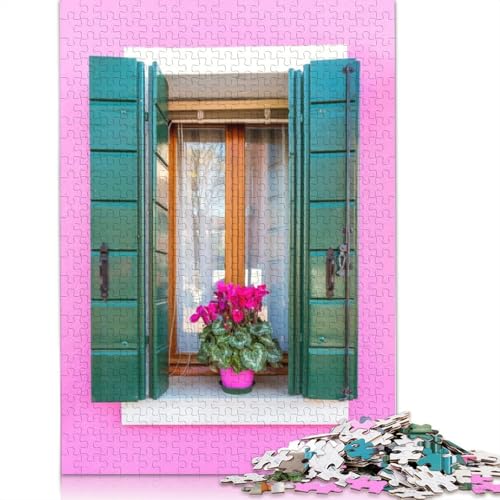 1500-teiliges Puzzle „Fenster auf rosa Haus, Italien“ für Erwachsene, Holzpuzzles für Familienunterhaltungsspielzeug, 1500 Teile (85 x 57 cm) von TBDUEPS