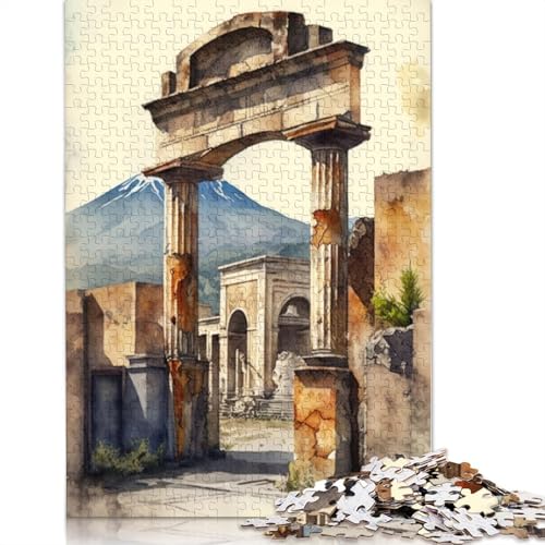 1500-teiliges Puzzle „Ruinen von Pompeji in Aquarell“ für Erwachsene, Holzpuzzle für Teenager, Lernspielzeug, 1500 Teile (85 x 57 cm) von TBDUEPS