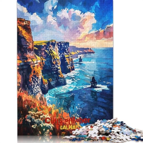 1500-teiliges Puzzle mit Cliffs of Moher-Kunstposter für Erwachsene, Holzpuzzle, Lernspiel, Herausforderungsspielzeug, 1500 Stück (85 x 57 cm) von TBDUEPS