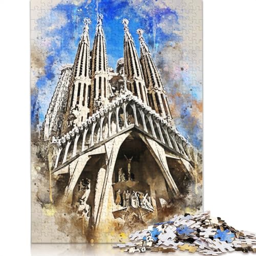 520-teiliges Aquarell-Puzzle „Sagrada Familia“ für Erwachsene, schwierige Puzzles aus Holz für Teenager, Geschenke, Heimdekoration, Puzzlespielzeug, 520 Stück (52 x 38 cm) von TBDUEPS