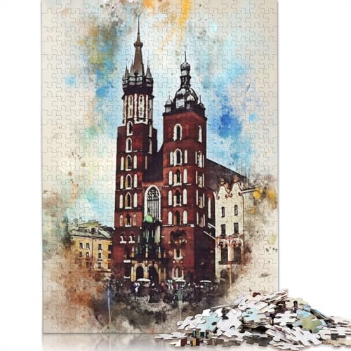 520-teiliges Aquarell-Puzzle für Erwachsene mit Krakau, Polen. Puzzles für Erwachsene und Teenager Erwachsene ab 14 Jahren. 520 Teile (52 x 38 cm) von TBDUEPS