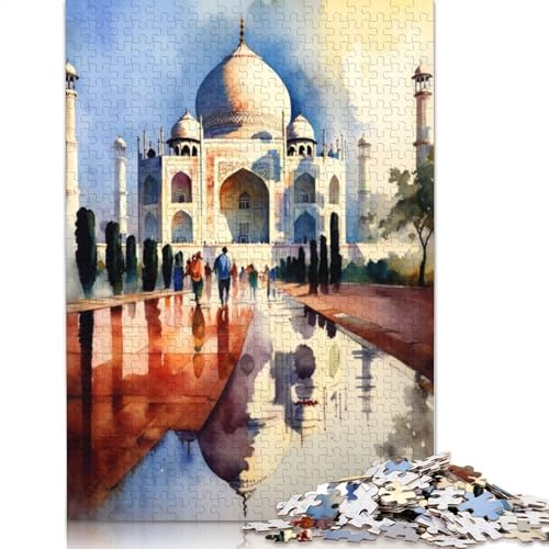 520-teiliges Aquarell-Taj Mahal für Erwachsene, schwierige Holzpuzzles, Puzzles für Erwachsene, Lernspiel, Herausforderungsspielzeug, 520 Stück (52 x 38 cm) von TBDUEPS