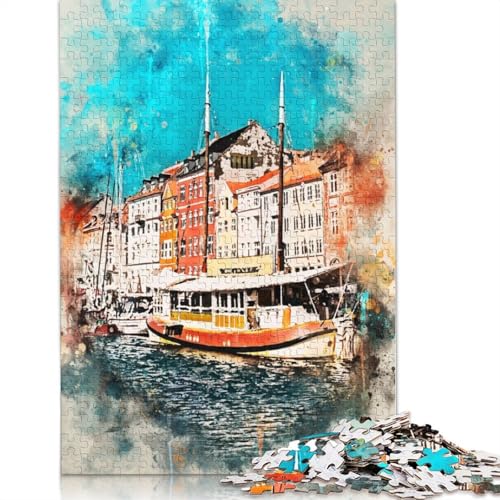 520-teiliges Puzzle „Kopenhagen in Aquarell“ für Erwachsene, Holzpuzzle für Teenager, Lernspielzeug, 520 Teile (52 x 38 cm) von TBDUEPS