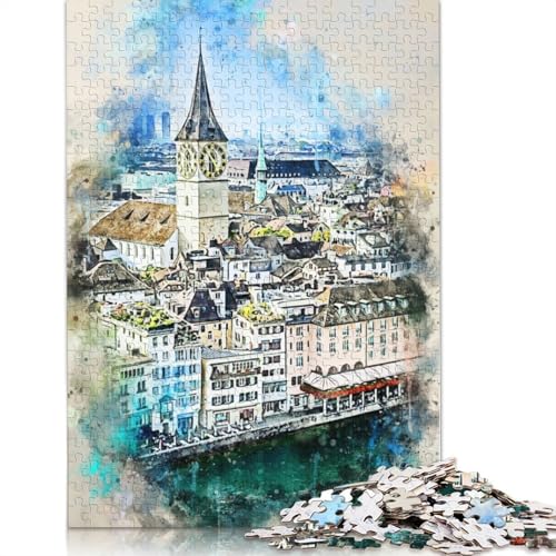 520-teiliges Puzzle „Zürich in Aquarell“ für Erwachsene, Puzzles für Erwachsene und Teenager, Denksportaufgaben für Erwachsene, 520 Teile (52 x 38 cm) von TBDUEPS