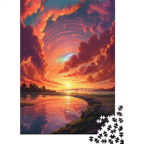 Anime Sunset Piratenschiff 1000-teiliges Puzzle für Teenager, Geschenke, Holzpuzzle, Puzzle für Erwachsene, Lernspiele für Zuhause, DIY-Spielzeug, 1000 Teile (38 x 26 cm) von TBDUEPS