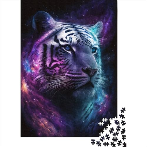 Art White Tiger Galaxy Puzzle, lustige Aktivität für zu Hause, Premium-Puzzle aus Karton für Erwachsene, Teenager, 300 Teile (40 x 28 cm) von TBDUEPS