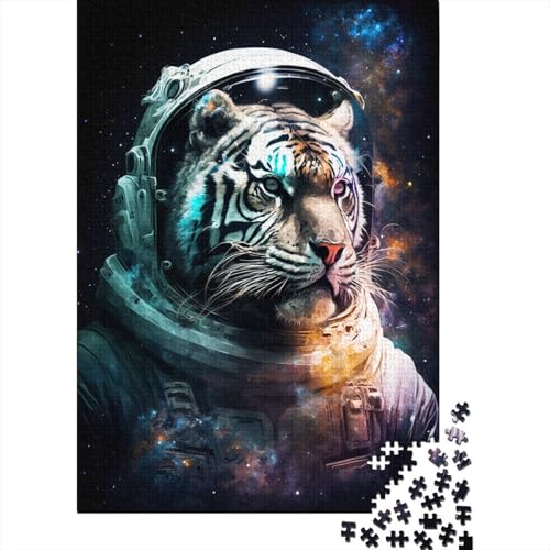 Astronauten-Kunst-Tiger-Puzzle, einzigartige Heimdekoration, 100% recycelter Karton, Puzzle für Erwachsene, 300 Teile (40 x 28 cm) von TBDUEPS