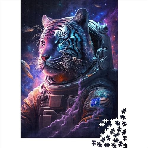 Astronauten-Tiger-Puzzle, einzigartige Heimdekoration, 100% recycelter Karton, Puzzle für Erwachsene, 300 Teile (40 x 28 cm) von TBDUEPS