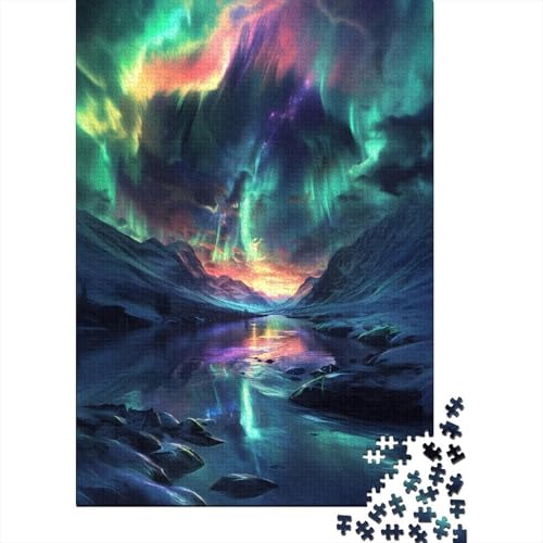 Aurora Borealis über Schnee, Holzpuzzle, 1000 Teile, Puzzle für Erwachsene, Lernspiel, Herausforderungsspielzeug, 1000 Teile (38 x 26 cm) von TBDUEPS