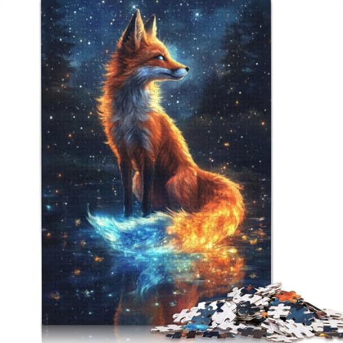 Blue Neon Fox and The Moon Puzzle 1000-teilige Schwer Puzzle Spielzeug Pädagogisches Spiel Impossible Herausforderung Spielzeug Für Erwachsene Und Kinder Ab 12 Jahren 1000pcs (38x26cm) von TBDUEPS