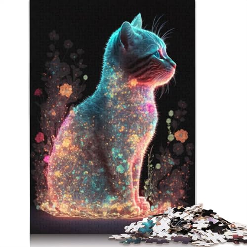 Blumen- und Katzen-Blumen-Puzzle, Leuchtend, 1000 Teile, für Erwachsene | | Familienspaß, Puzzles für Erwachsene, Geschenke, Denkspiele, 1000 Teile (38 x 26 cm) von TBDUEPS