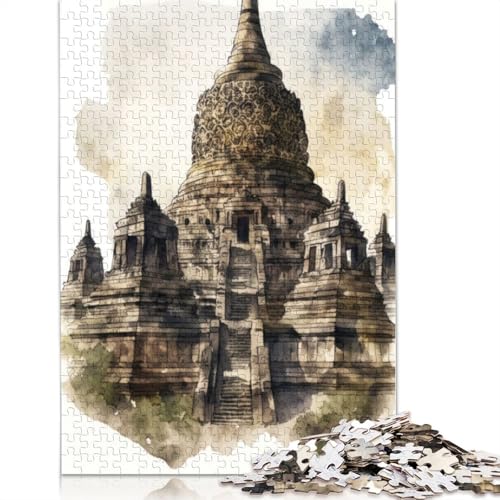 Borobudur-Tempel-Gemälde-Puzzle für Erwachsene und Jugendliche, 1000 Teile, Puzzles für Erwachsene, Puzzles, Heimdekoration, Puzzle-Spielzeug, 1000 Teile (75 x 50 cm) von TBDUEPS