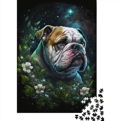 Bulldogge mit Blumen-Puzzle, Lernspiele, Familienaktivitäten, Premium-Karton-Puzzle für Frauen und Männer, 300 Teile (40 x 28 cm) von TBDUEPS