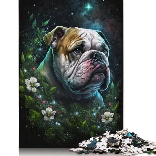 Bulldogge mit Blumen-Puzzle, schwierig, 100% recycelter Karton, Puzzle für Frauen und Männer, 1000 Teile (75 x 50 cm) von TBDUEPS