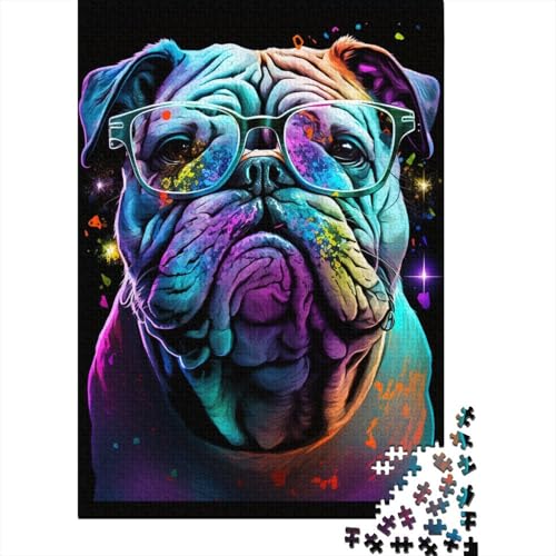 Bulldogge mit Brille, Puzzle, 100% recycelter Karton, 100% recycelter Karton, Puzzle für Jungen oder Mädchen, 300 Teile (40 x 28 cm) von TBDUEPS