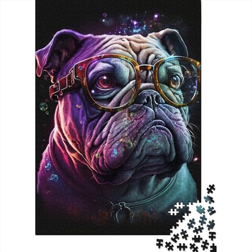 Bulldogge mit Brille, Puzzle, anpassbare Bilder, 100% recycelter Karton, Puzzle für Erwachsene und Teenager, einzigartiges Geschenk, 300 Teile (40 x 28 cm) von TBDUEPS