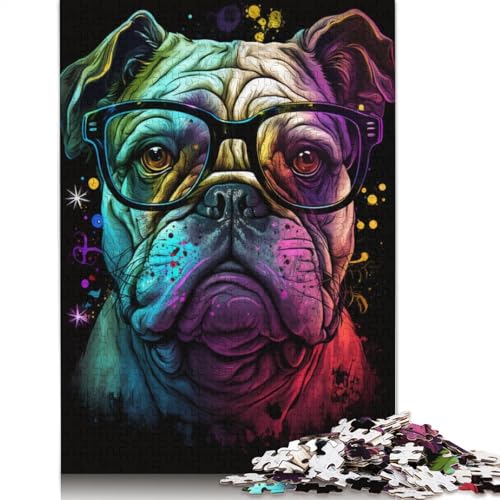 Bulldogge mit Brille, Puzzle, kreative Spiele, 100% recycelter Karton, Puzzle für Erwachsene, 1000 Teile (75 x 50 cm) von TBDUEPS