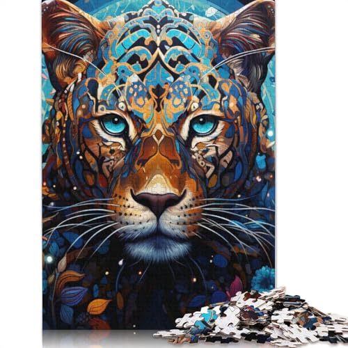 Bunte Leopardenkunst, 1000 Teile, Holzpuzzle für Erwachsene, Puzzle, Lernspiel, Herausforderungsspielzeug, 1000 Stück (75 x 50 cm) von TBDUEPS