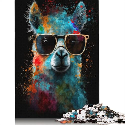 Buntes Alpaka mit Brille, 1000-teiliges Puzzle für Teenager, Geschenke, Holzpuzzle, Puzzle für Erwachsene, Lernspiele für zu Hause, DIY-Spielzeug, 1000 Teile (75 x 50 cm) von TBDUEPS