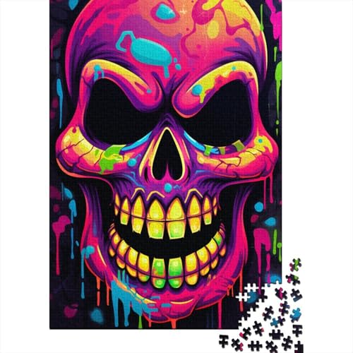 Buntes Neon-Graffiti-Totenkopf-Puzzle für Erwachsene, 1000 Teile, Puzzles für Erwachsene und Teenager ab 12 Jahren, 1000 Teile (38 x 26 cm) von TBDUEPS