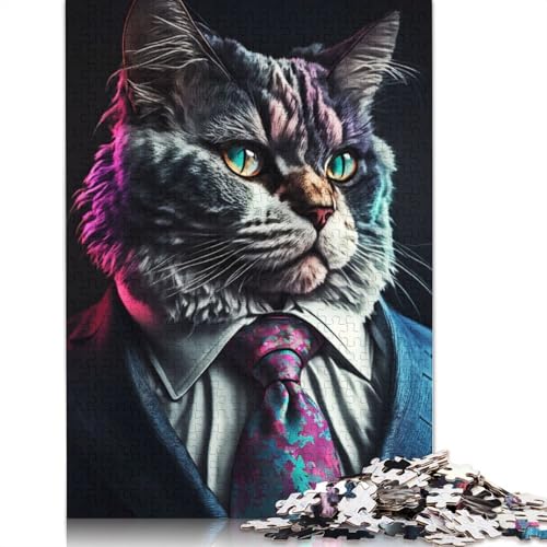 Cat Business Man Puzzles 1000 Teile Schwer Puzzle Spielzeug Pädagogisches Spiel Impossible Herausforderungsspielzeug Für Erwachsene Und Kinder Ab 14 Jahren 1000pcs (75x50cm) von TBDUEPS