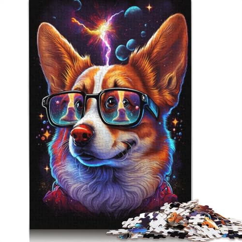Corgi mit Brille, Puzzle, DIY-Spiel, rechteckiges Papierpuzzle für Jungen oder Mädchen, Geburtstagsgeschenk, 1000 Teile (75 x 50 cm) von TBDUEPS