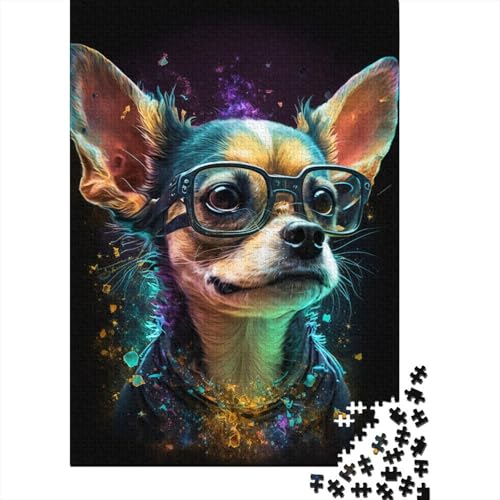 Cosmic Chihuahua mit Brille, Puzzle, kreative Spiele, Premium-Karton-Puzzle für Frauen und Männer, Geburtstagsgeschenk, 300 Teile (40 x 28 cm) von TBDUEPS