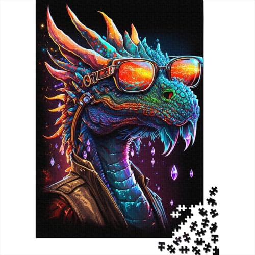 Cosmic Dragon Wears Glasses Puzzle-Spielzeug, Lernspiel, Premium-Puzzle aus Karton für Erwachsene und Kinder, 300 Teile (40 x 28 cm) von TBDUEPS