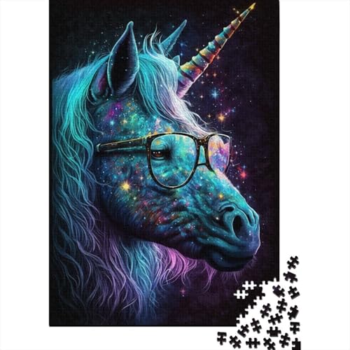 Cosmic Unicorns Wear Glasses Puzzle, Dekompressionsspielzeug, rechteckiges Papierpuzzle für Kinder und Erwachsene ab 12 Jahren, 300 Teile (40 x 28 cm) von TBDUEPS