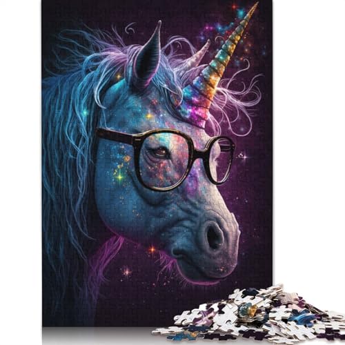Cosmic Unicorns Wear Glasses Puzzle, kreative Spiele, 100% recycelter Karton, Puzzle für Erwachsene, 1000 Teile (75 x 50 cm) von TBDUEPS