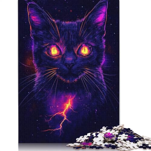 Cute Neon Cat Light Eyes Puzzle 1000-teilige Schwer Puzzle Spielzeug Lernspiel Impossible Herausforderung Spielzeug Für Erwachsene Und Kinder Ab 14 Jahren 1000pcs (38x26cm) von TBDUEPS