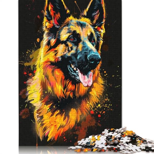 Deutscher Schäferhund DJ Neon 1000-teiliges Holzpuzzle für Erwachsene, Puzzle, Lernspiel, Herausforderungsspielzeug, 1000 Teile (75 x 50 cm) von TBDUEPS