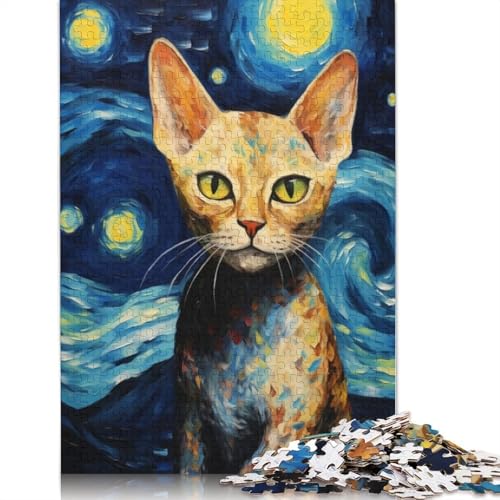 Devon Rex Cat Van Gogh 1000-teiliges Puzzle für Erwachsene, Spielzeug, Denkspiel, Lernspiel für Erwachsene, Stressabbau, Heimdekoration, 1000 Stück (75 x 50 cm) von TBDUEPS