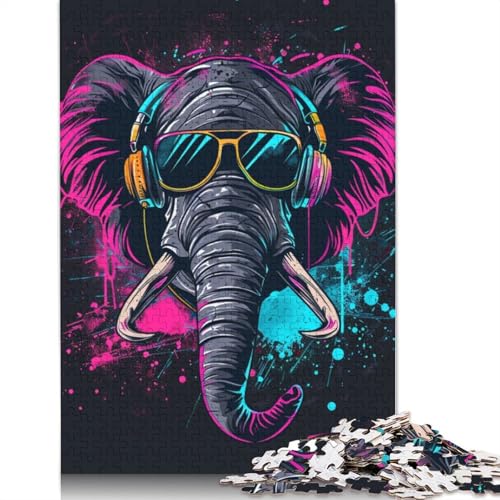 Elefant mit Kopfhörern, Puzzle 1000 Teile, Holzpuzzle für Erwachsene und Teenager, Familienspiel, 1000 Teile (75 x 50 cm) von TBDUEPS