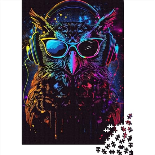Eule mit Sonnenbrille, 1000-teiliges Puzzle für Teenager, Geschenke, Holzpuzzle, Puzzle für Erwachsene, Lernspiele für Zuhause, DIY-Spielzeug, 1000 Teile (38 x 26 cm) von TBDUEPS