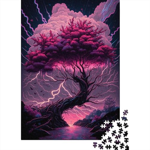 Fantasie-Puzzle mit Kirschblütenbaum, rechteckig, aus Pappe, 100% recyceltem Karton, Puzzle für Erwachsene, 300 Teile (40 x 28 cm) von TBDUEPS