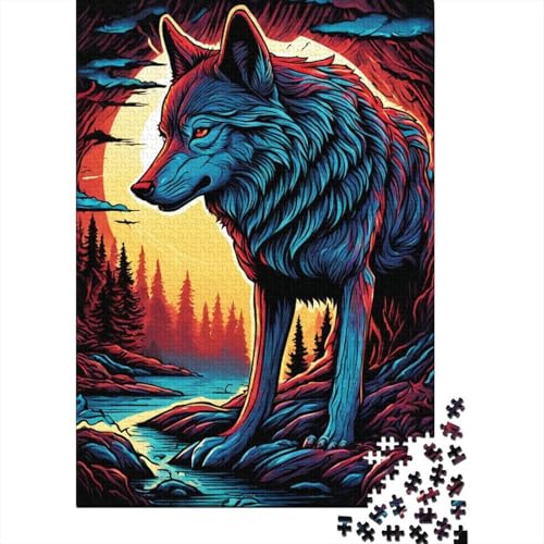 Fantasy Wolf 1000-teiliges Holzpuzzle für Erwachsene, Puzzle, Lernspiel, Herausforderungsspielzeug, 1000 Teile (38 x 26 cm) von TBDUEPS